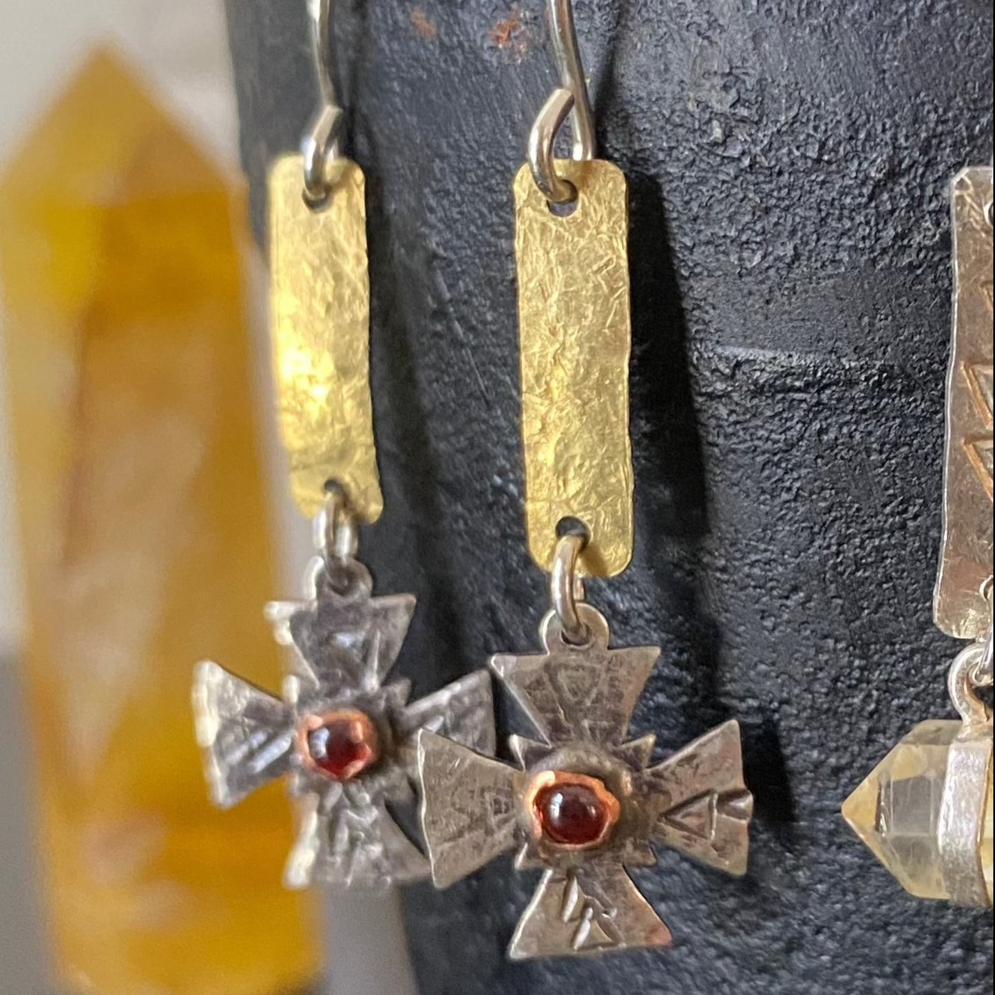 Cross Earrings with Garnet