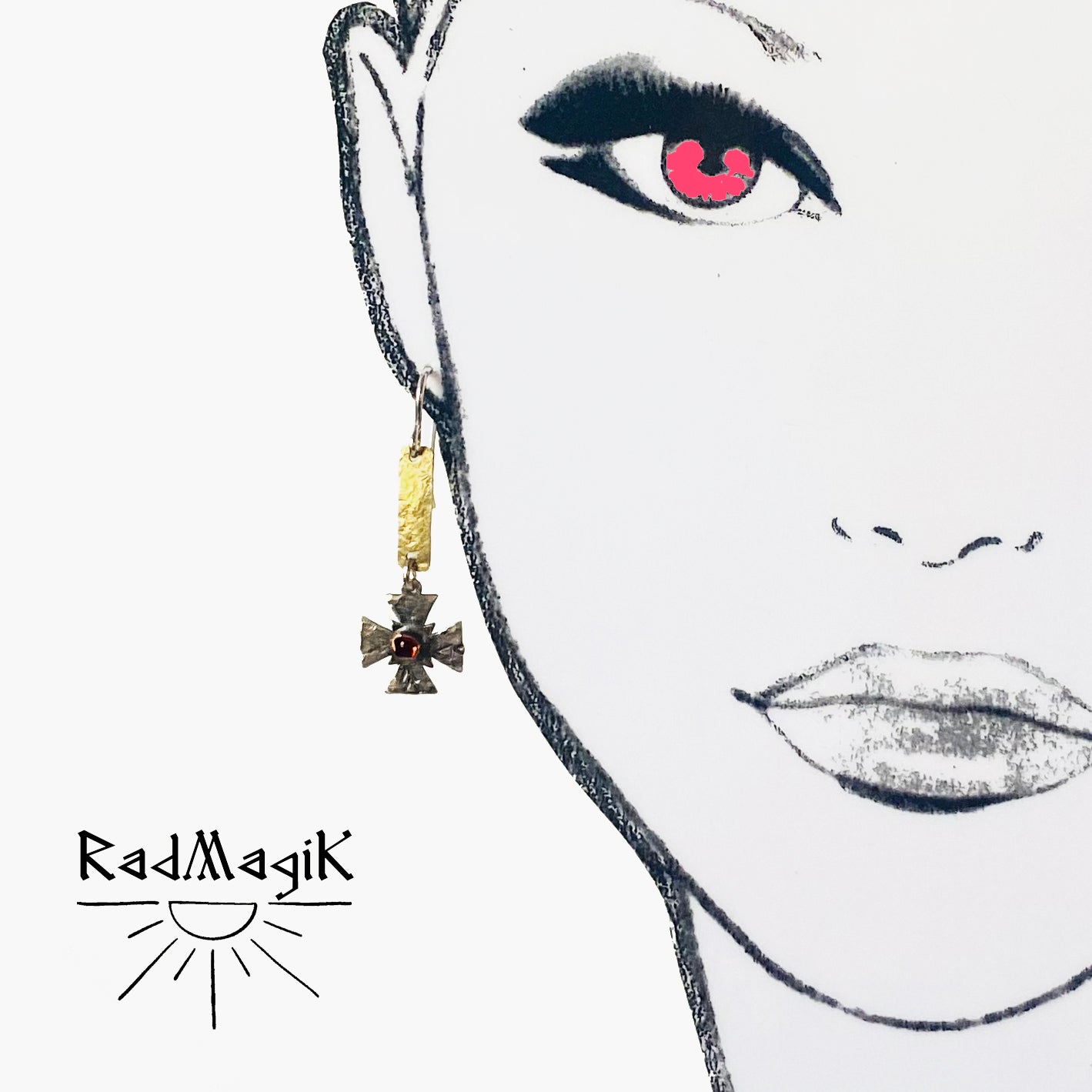 Cross Earrings with Garnet