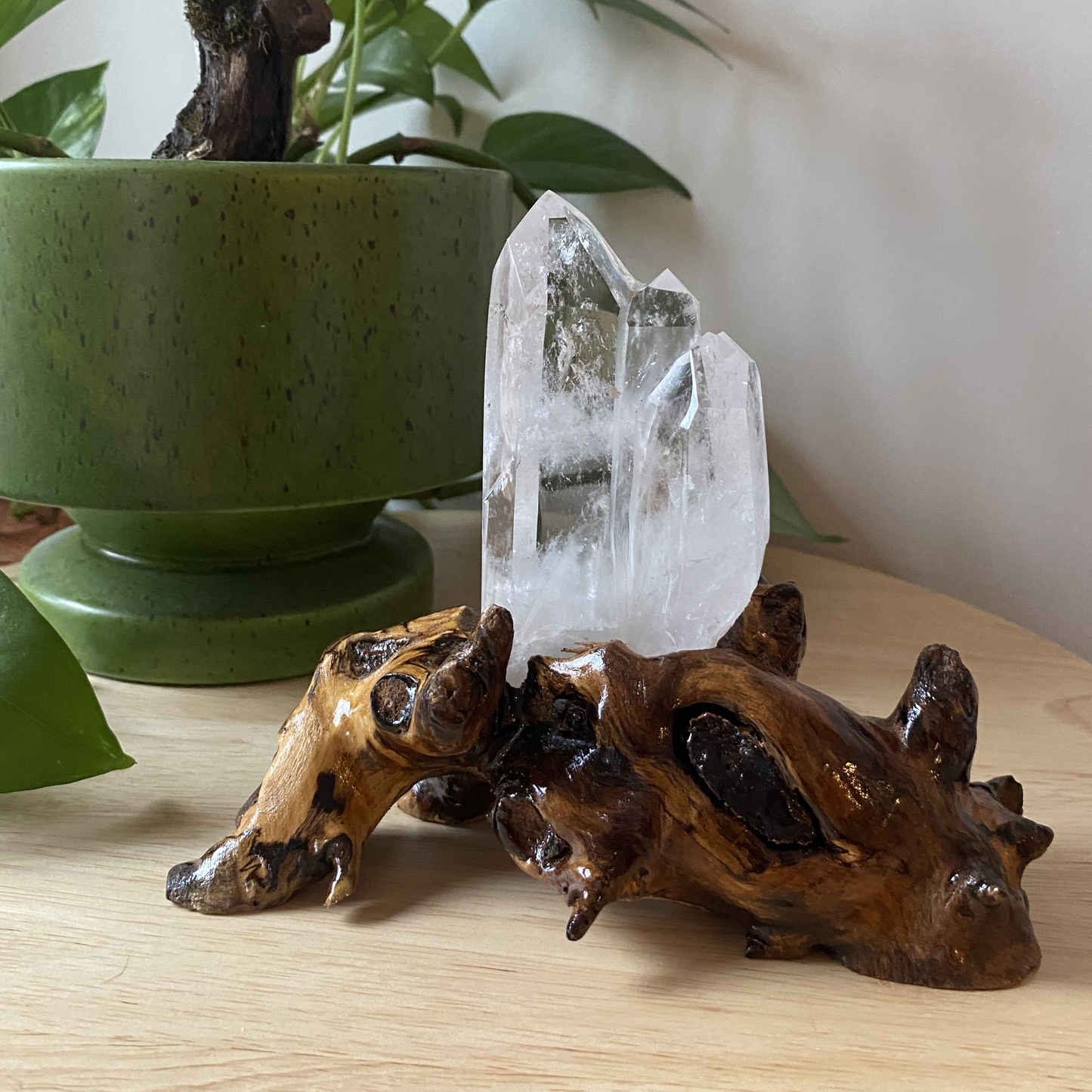Quartz Crystal with Natural Wood stand