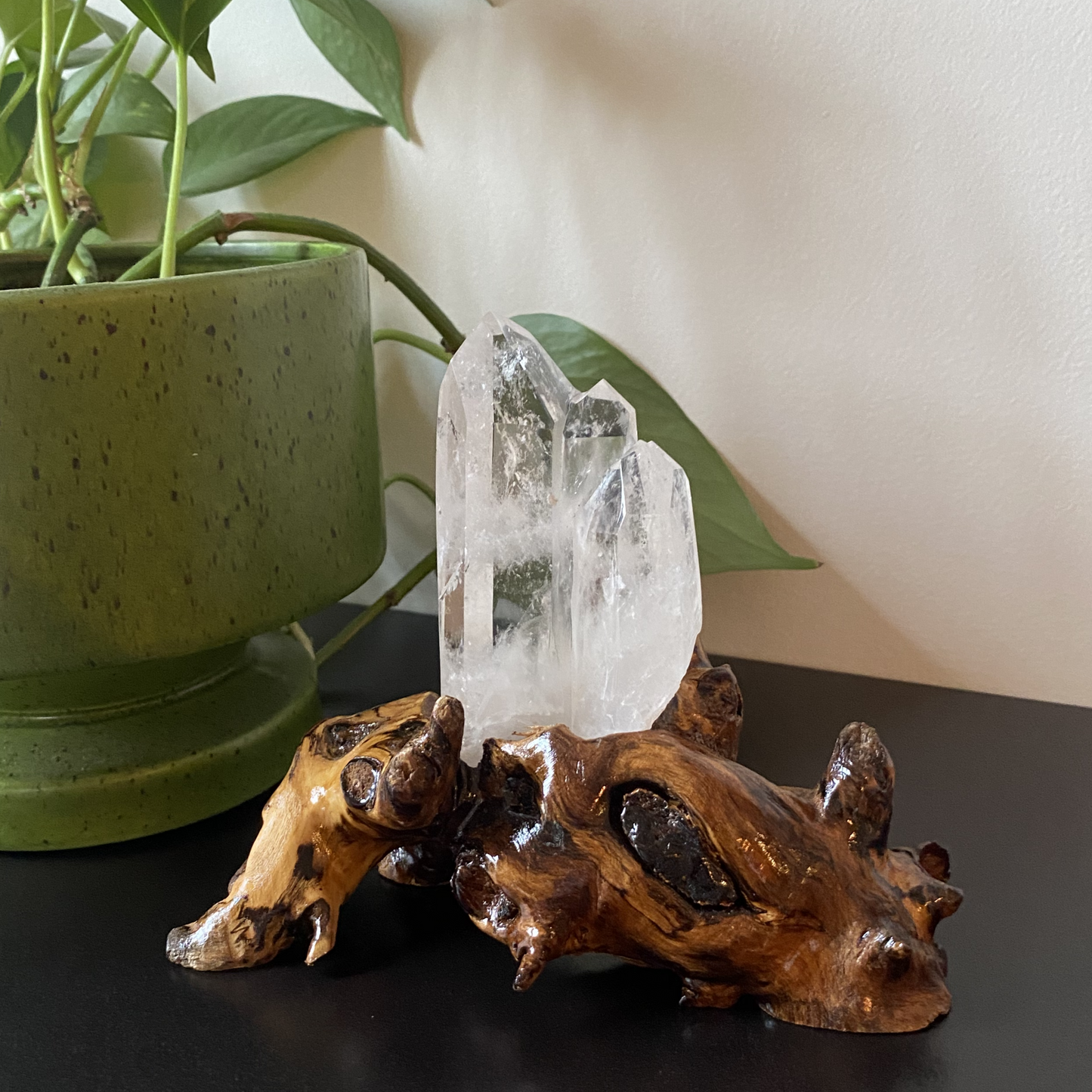 Quartz Crystal with Natural Wood stand