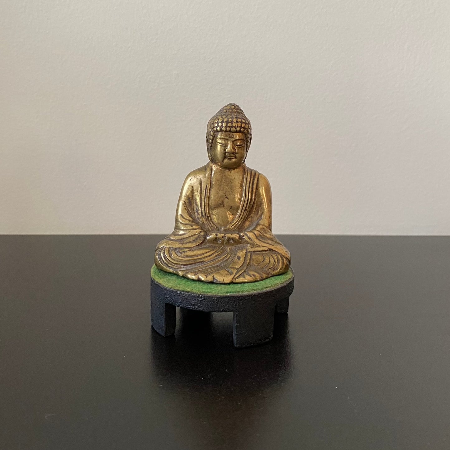 Vintage Brass Buddha with Cast Iron stand