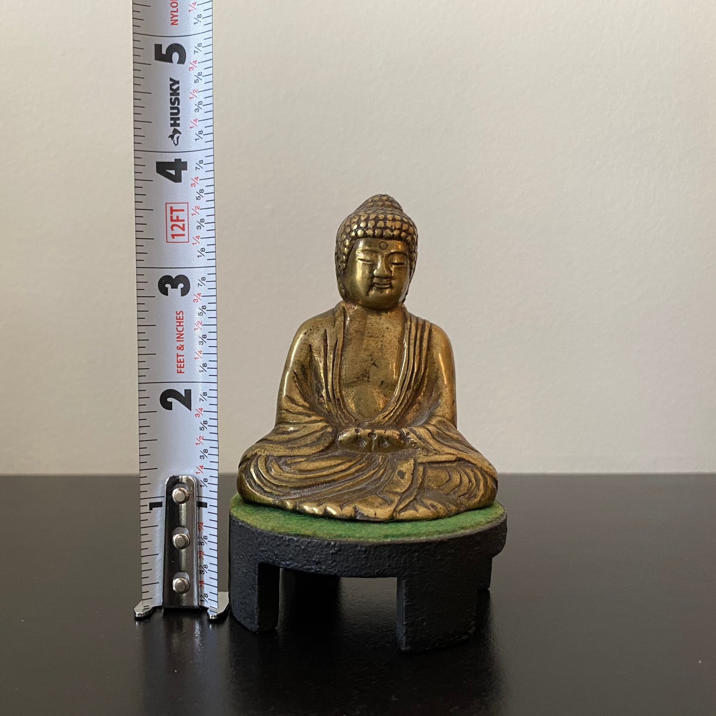 Vintage Brass Buddha with Cast Iron stand