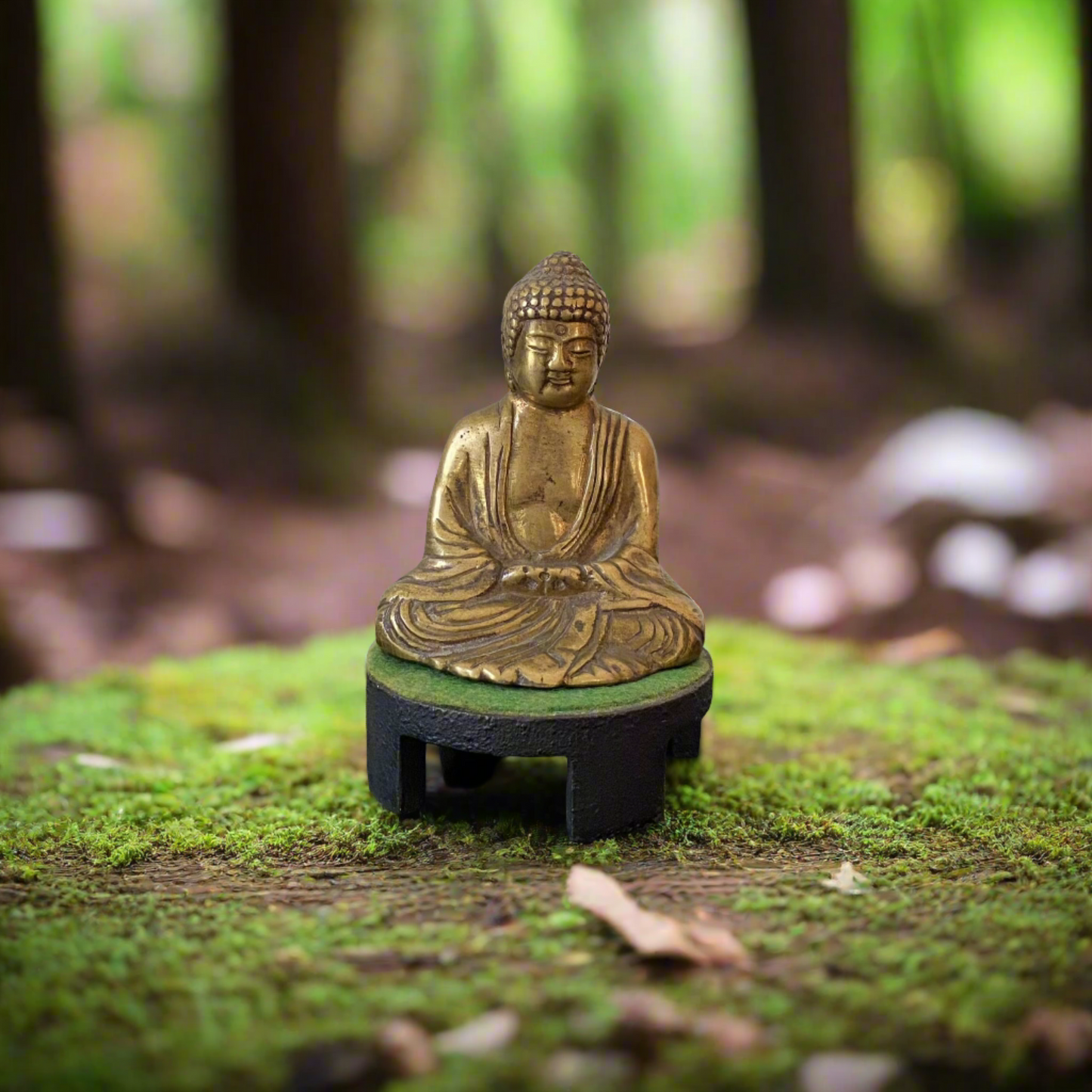 Vintage Brass Buddha with Cast Iron stand