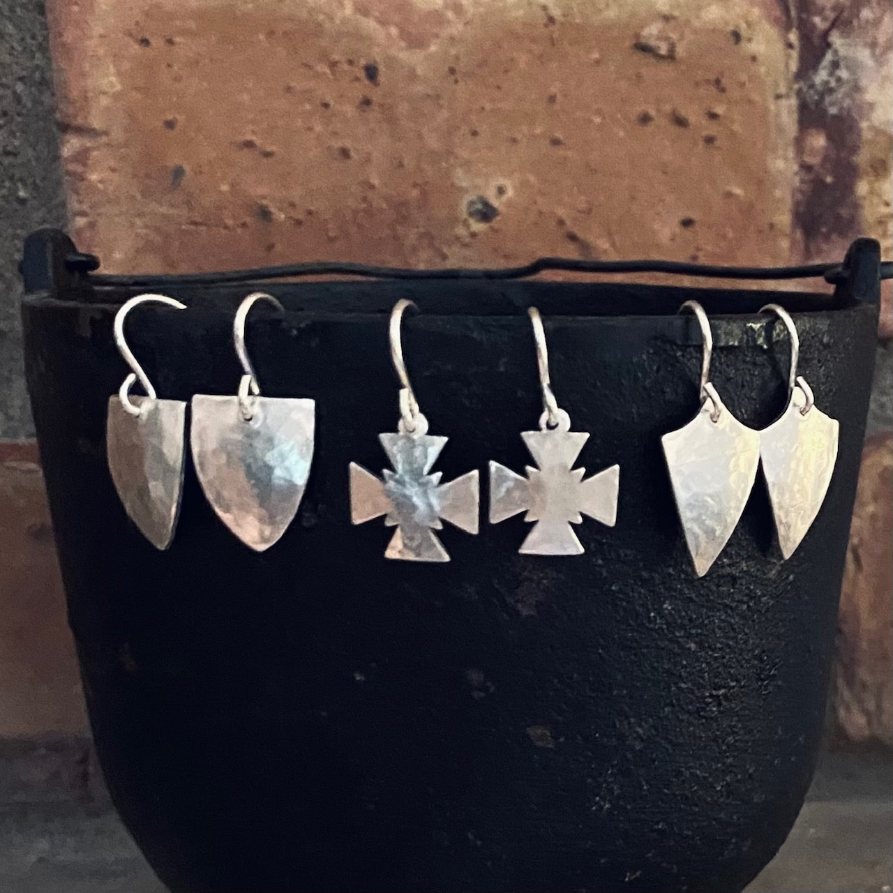 Sterling Silver Shield Earrings