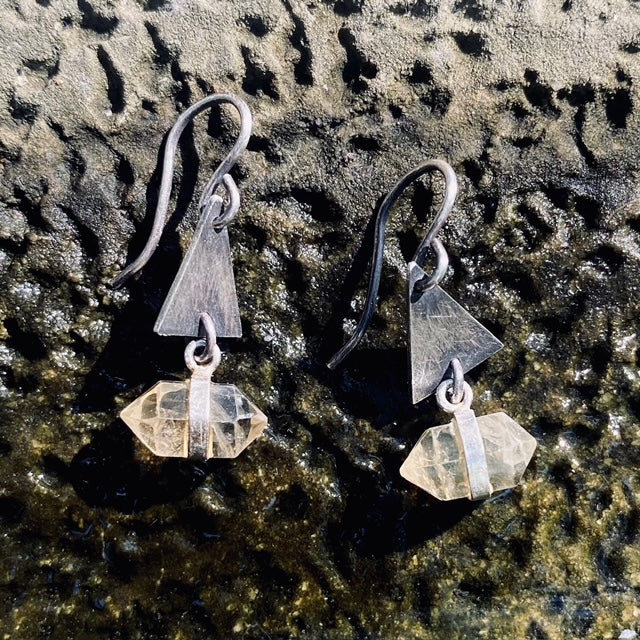 Sterling Triangle Crystal Earrings