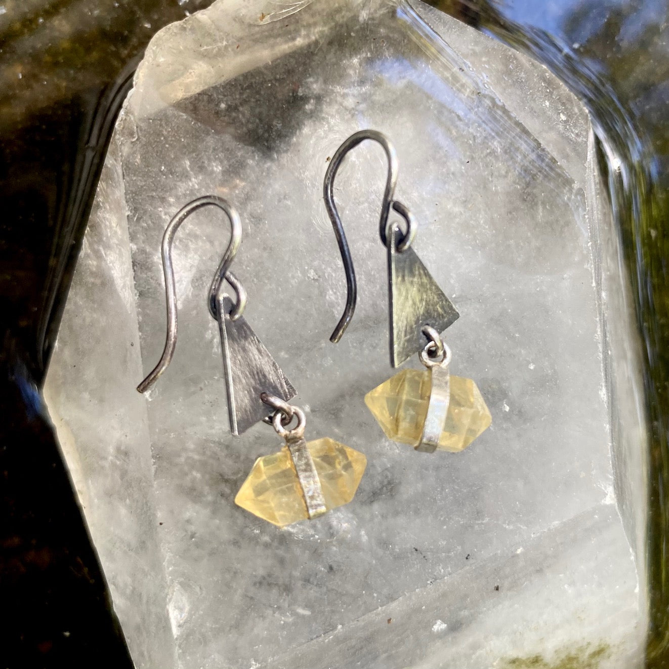 Sterling Triangle Crystal Earrings