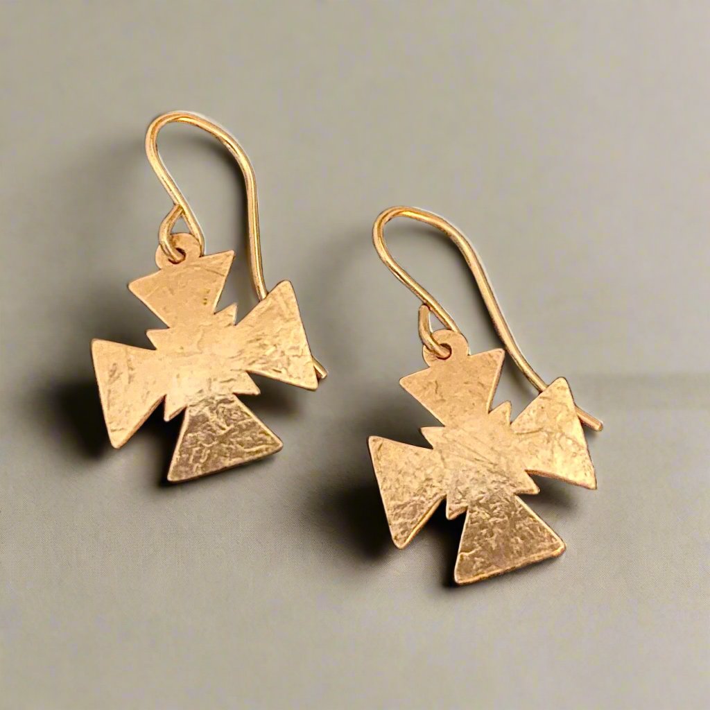 Solid Gold Hammered Cross Earrings