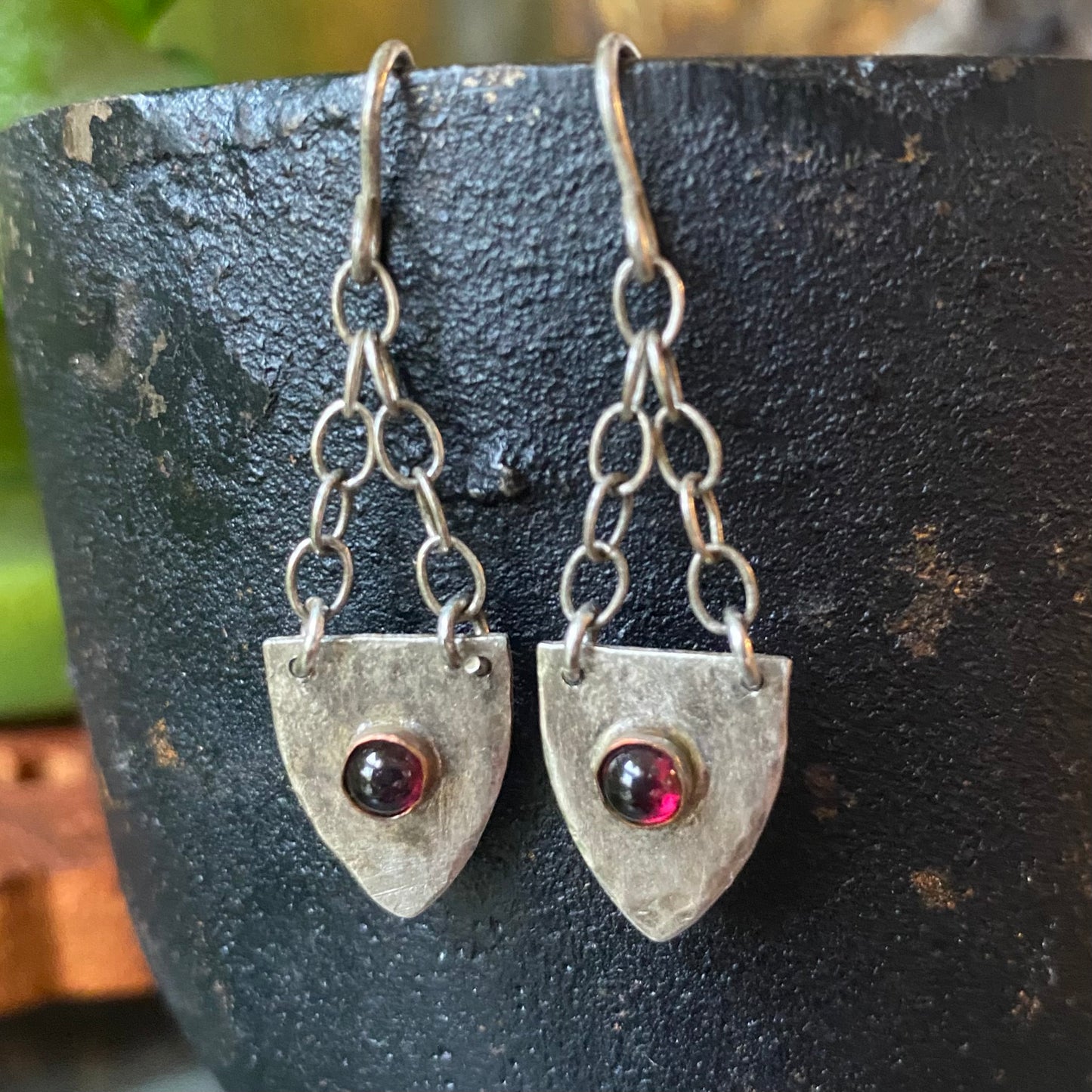 Sterling Shield with Garnet Earrings