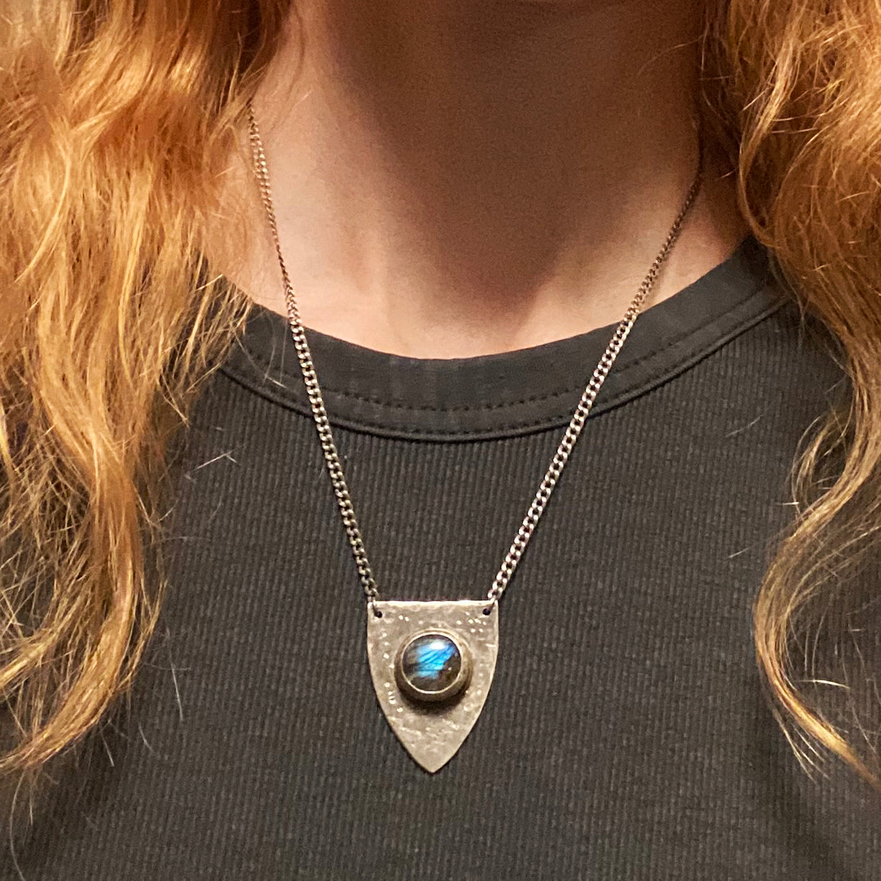 Sterling Shield Necklace with Labradorite