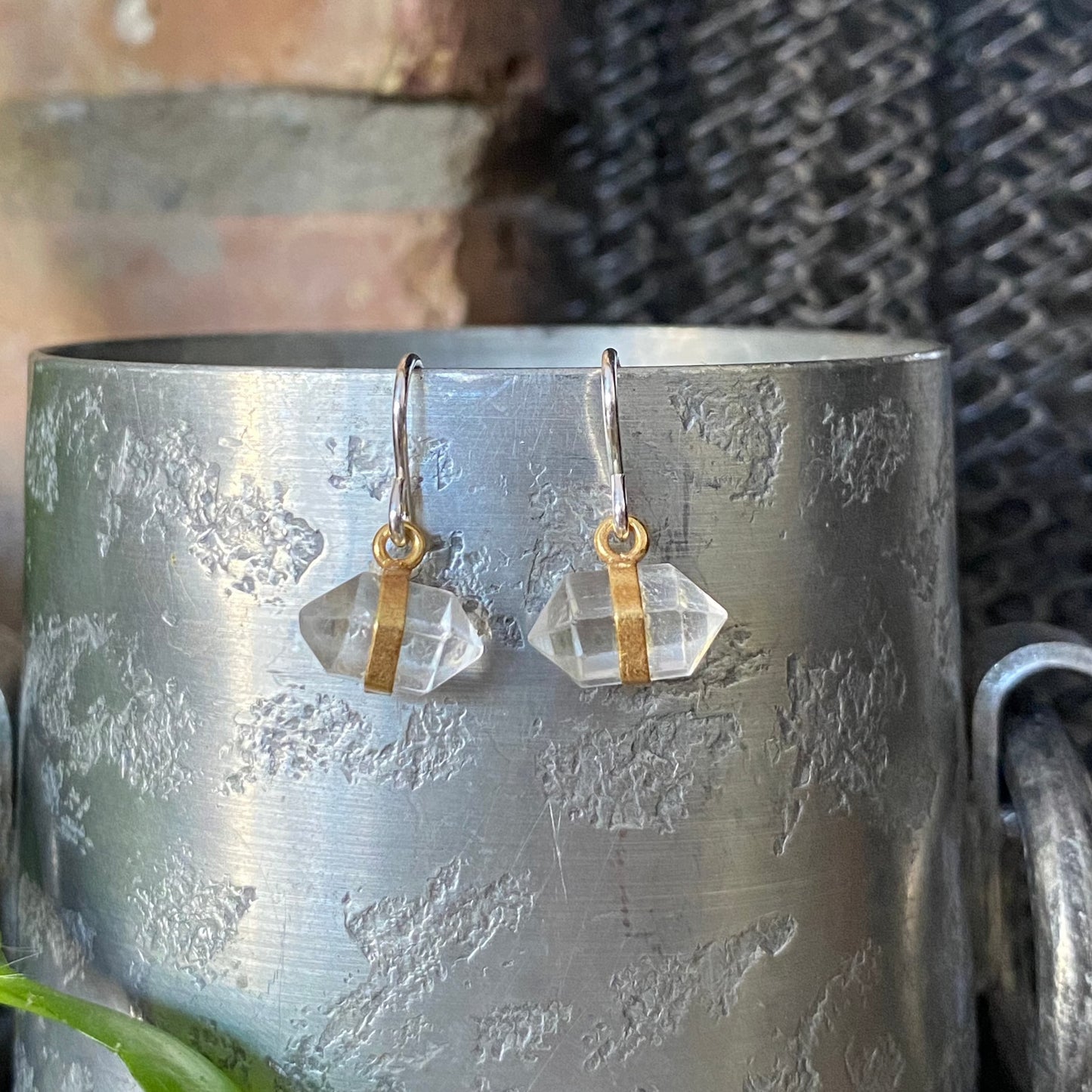 Double Terminated Crystal Earrings - Moonstone