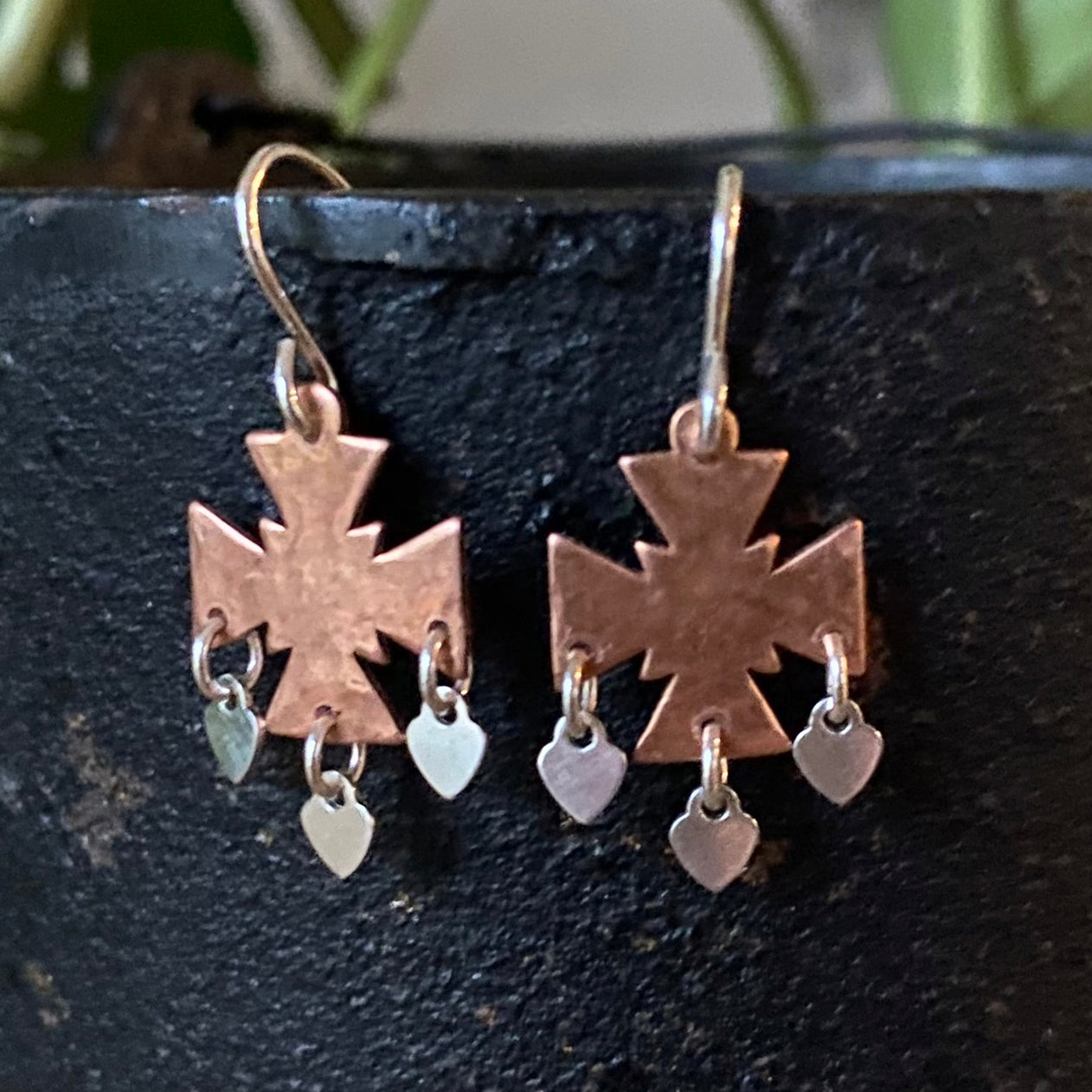 Mystical Cross Earrings with Hearts