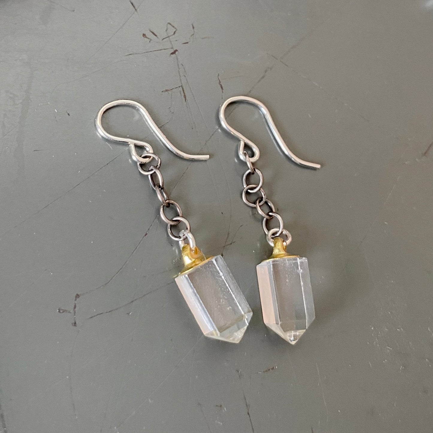 Quartz Point Earring with Sterling Chain