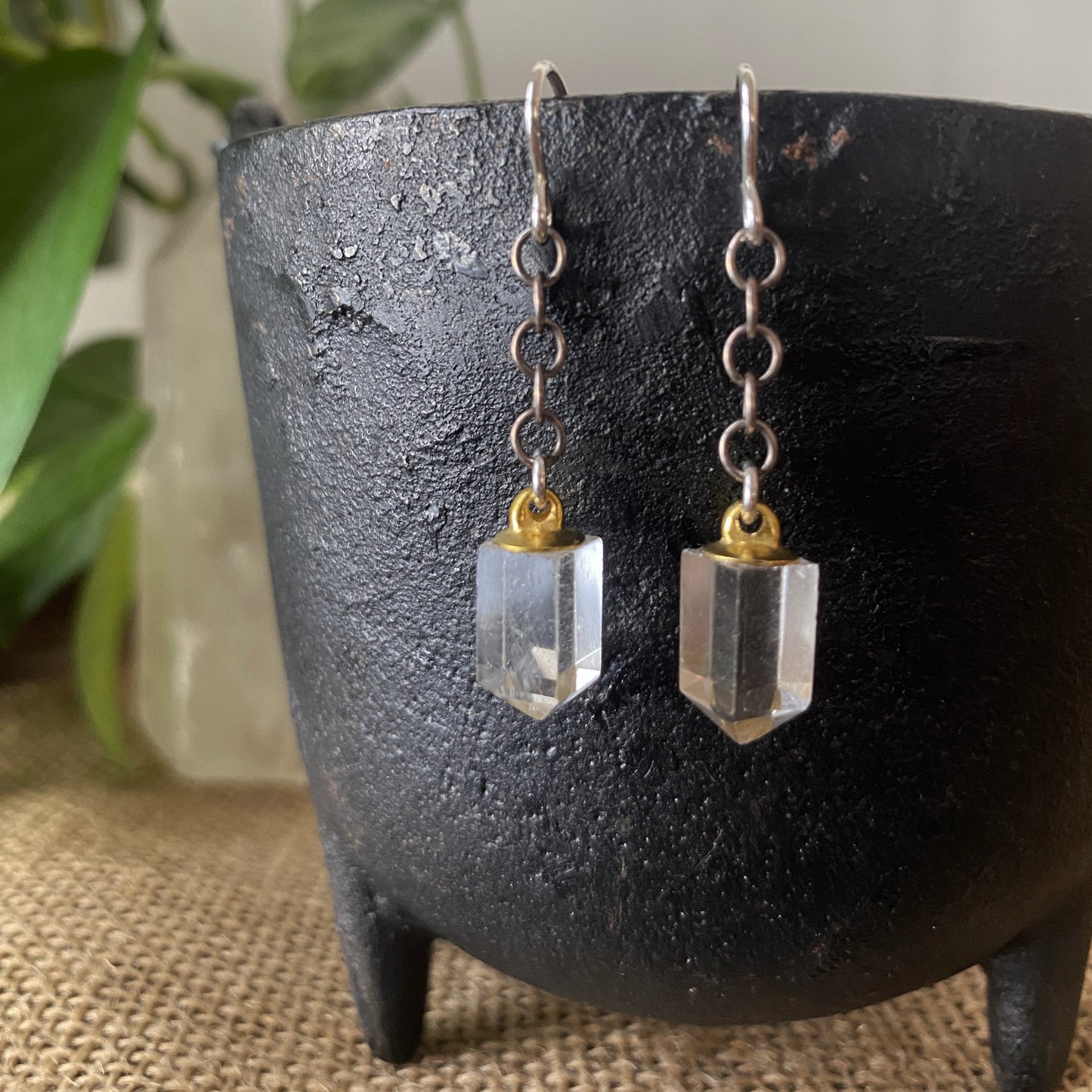 Quartz Point Earring with Sterling Chain