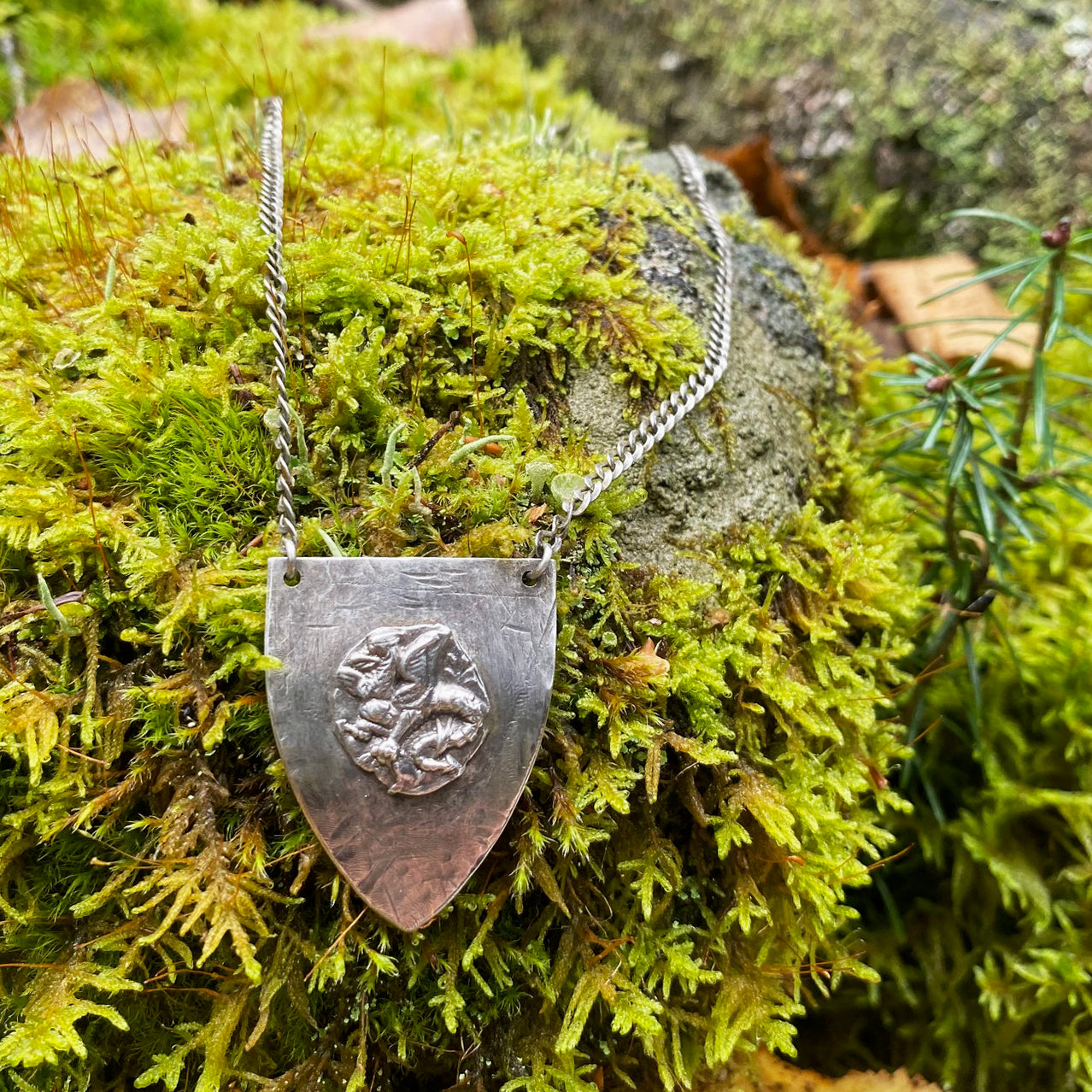 Sterling Silver Dragon Shield Necklace