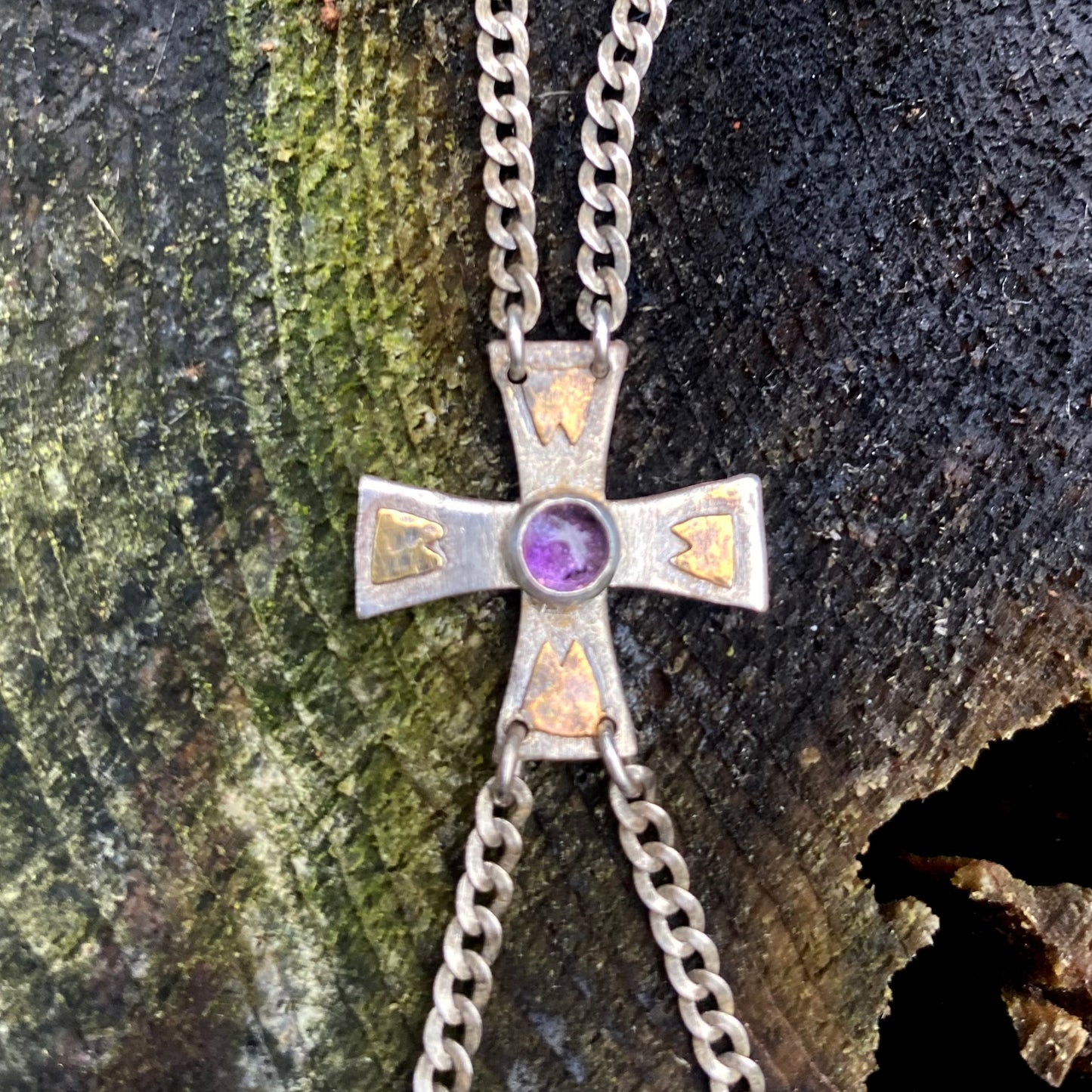 Dragon Shield and Amethyst Cross Necklace