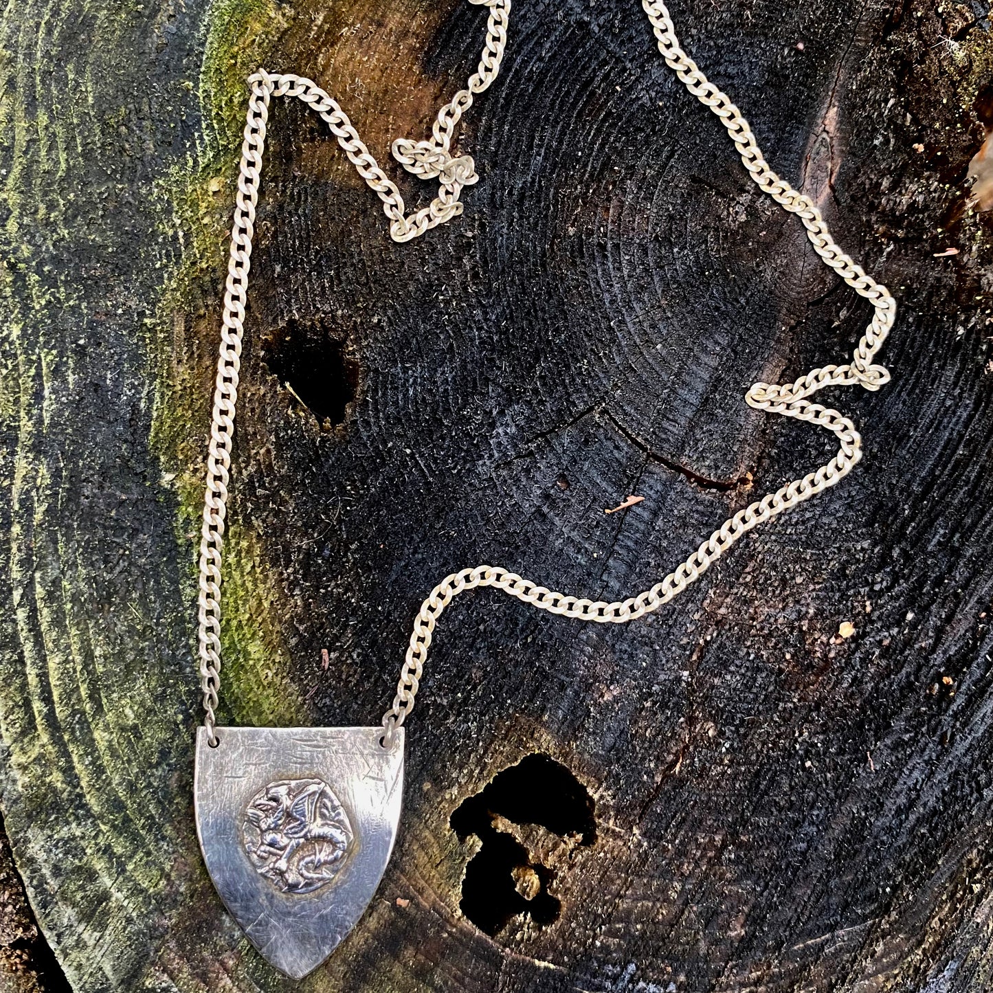 Sterling Silver Dragon Shield Necklace