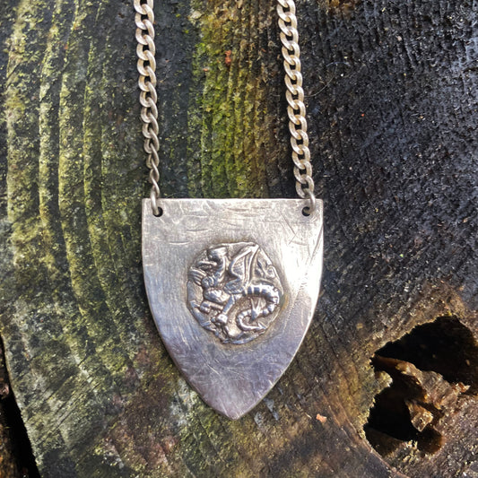 Sterling Silver Dragon Shield Necklace