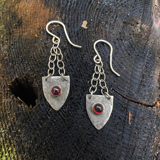 Sterling Shield with Garnet Earrings