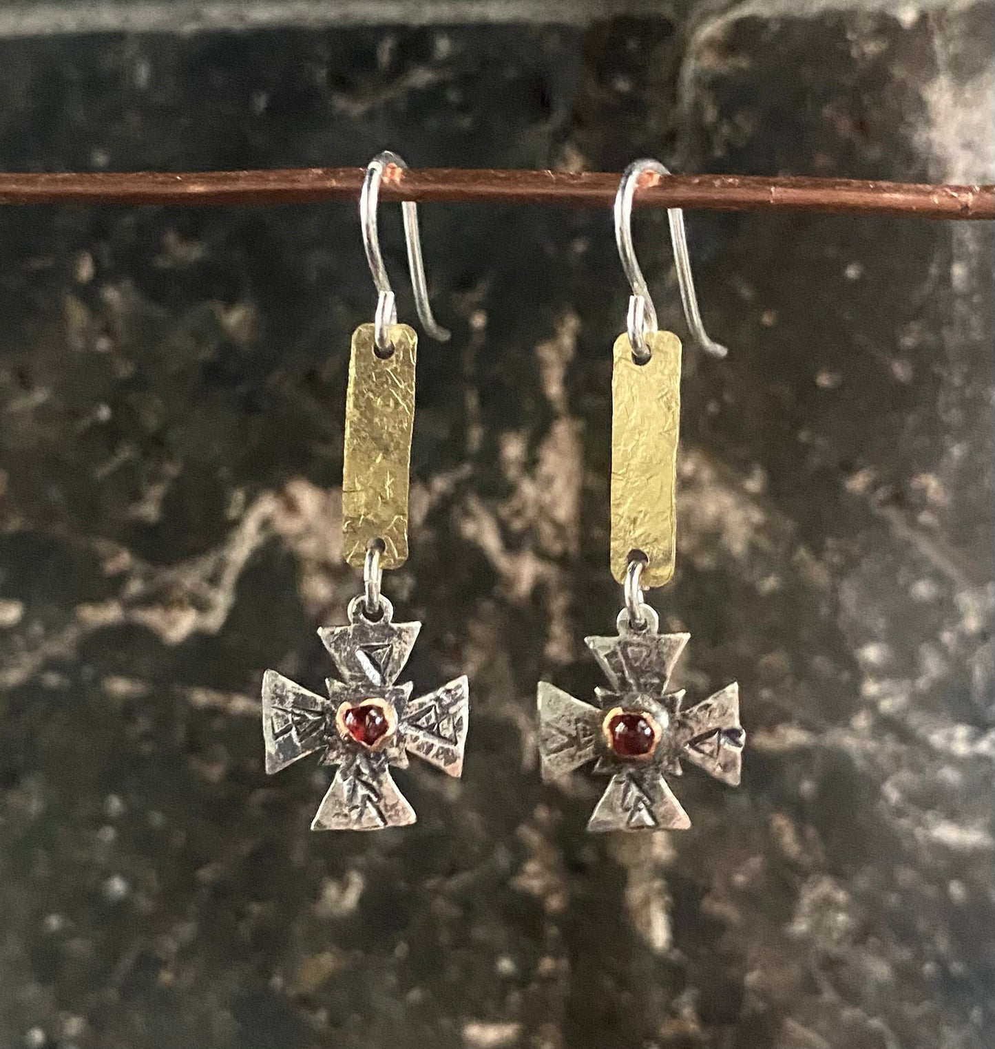 Cross of Light Earrings with Garnet