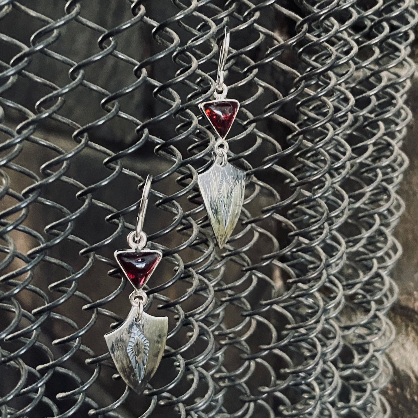 Garnet with Sterling Shield Earrings