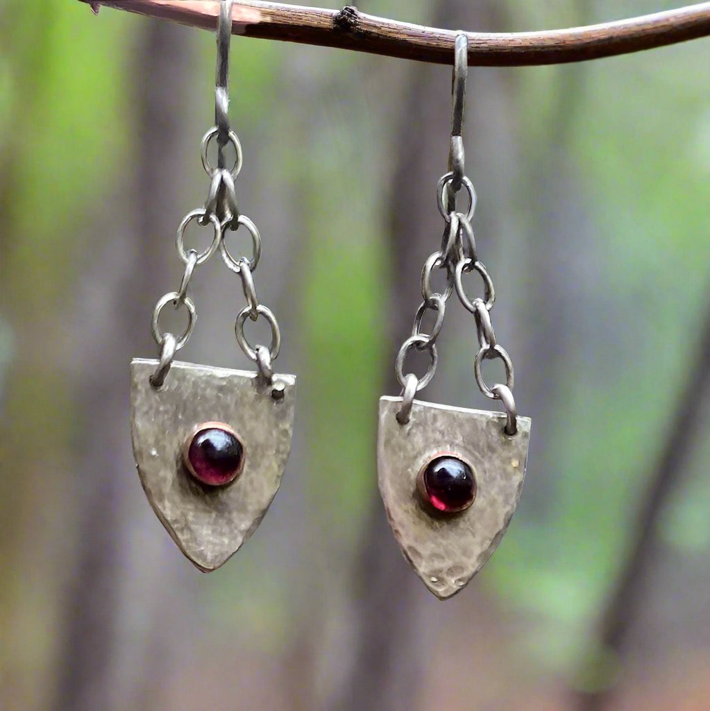 Sterling Shield with Garnet Earrings