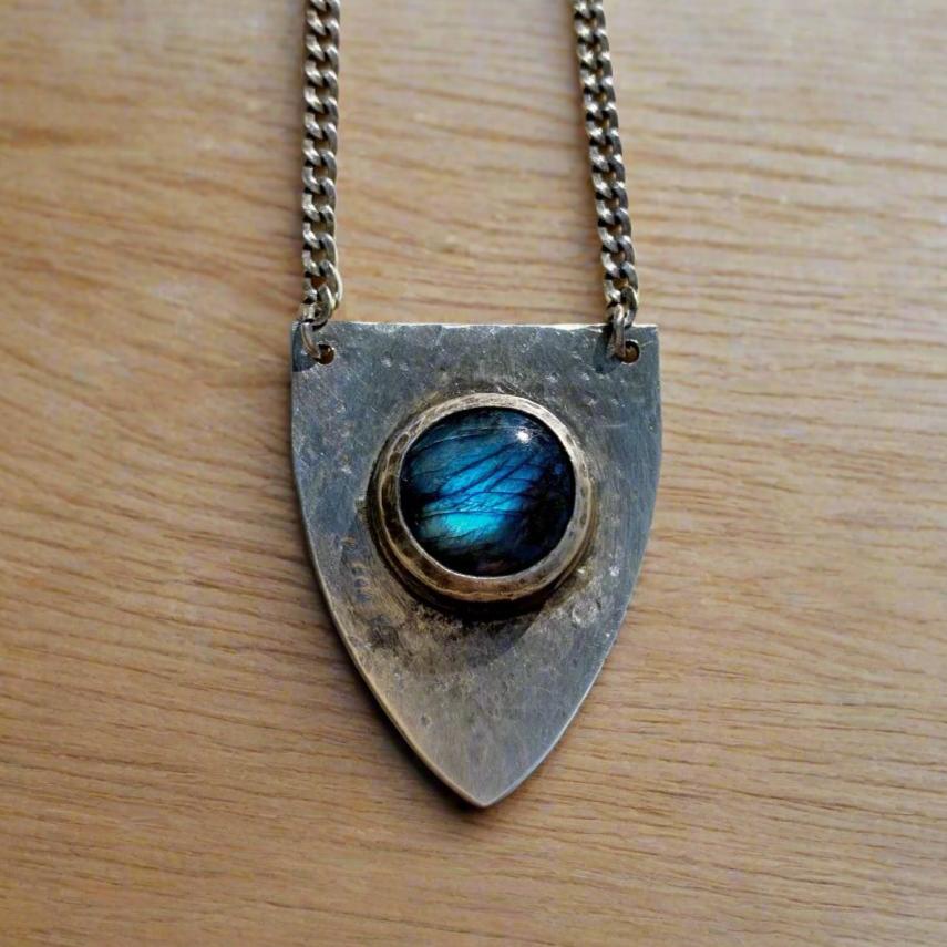 Sterling Shield Necklace with Labradorite