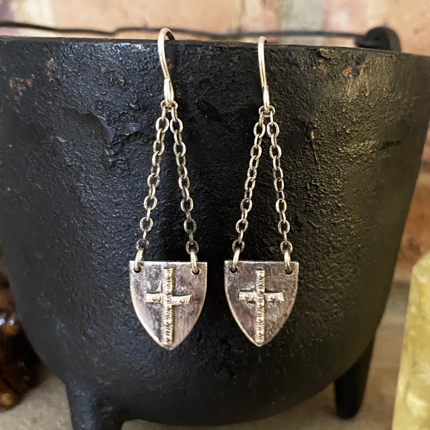 Sterling Shield with Cross Earrings