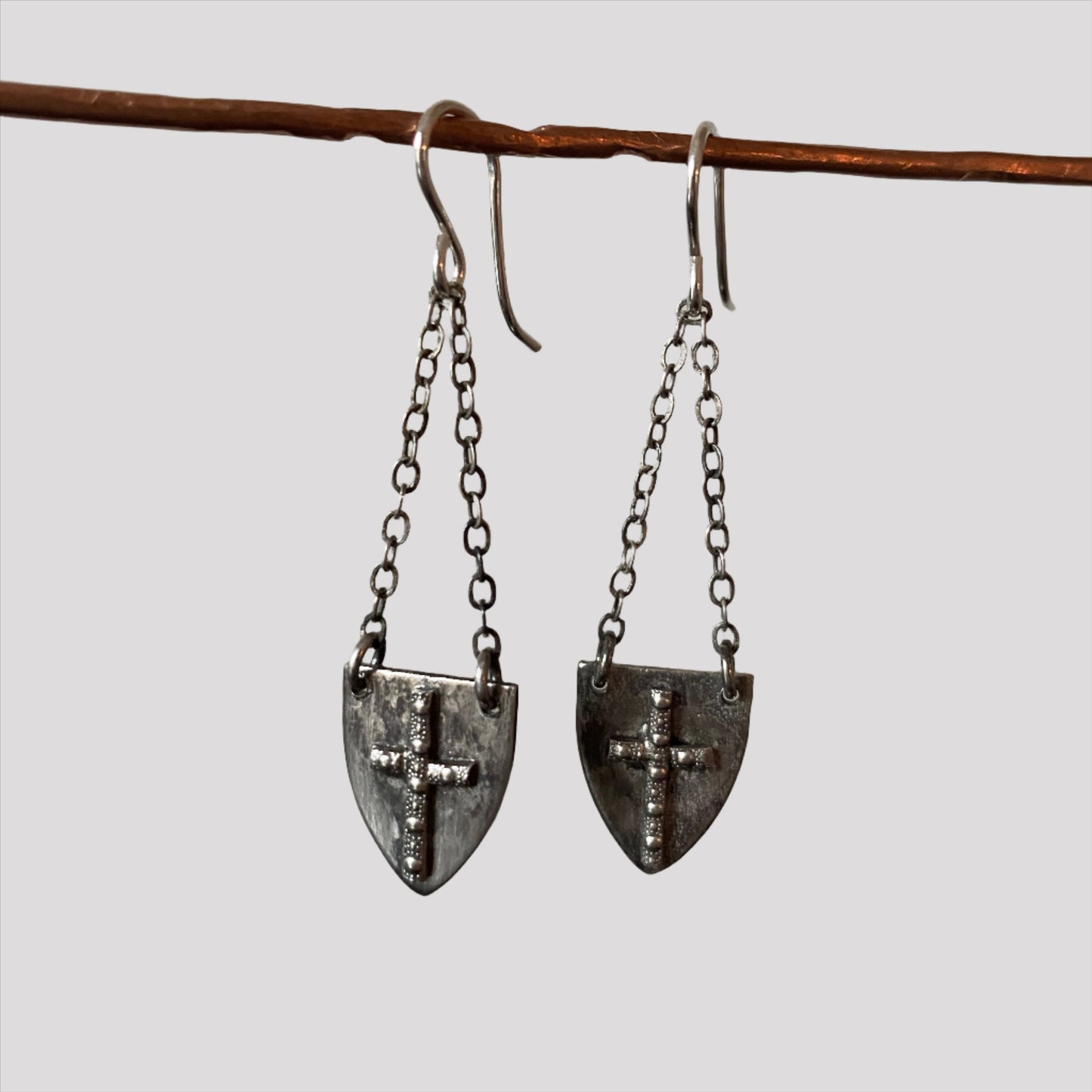 Sterling Shield with Cross Earrings