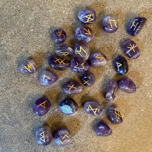 Elder Futhark Rune Set in Amethyst