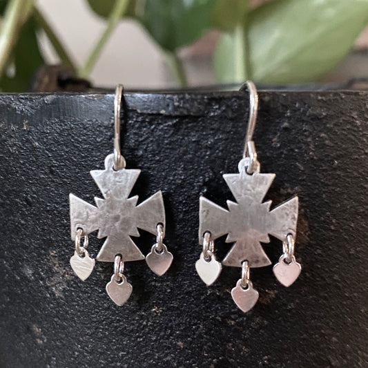 Mystical Cross Dangling Earrings with Hearts