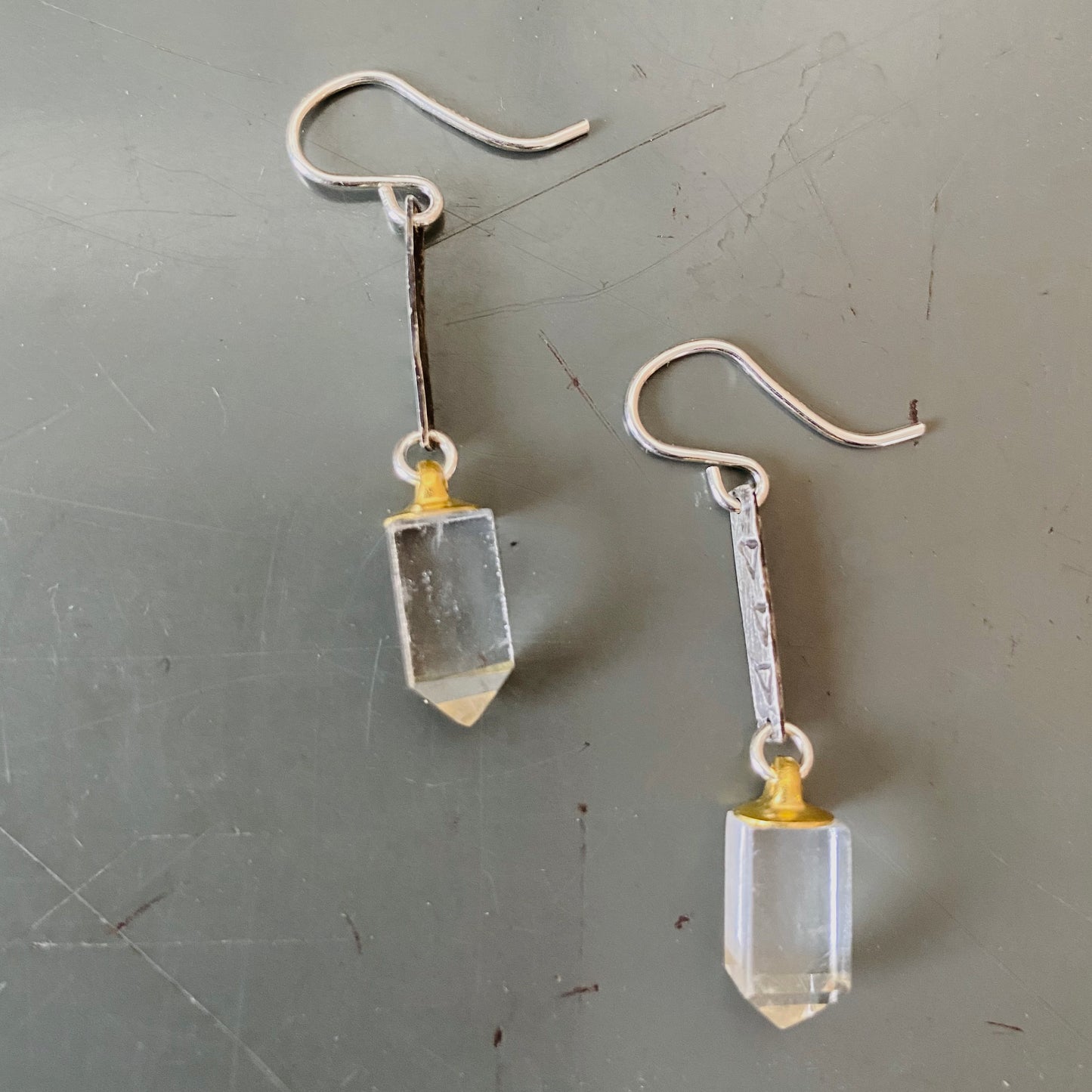 Stamped Sterling Earrings with Crystal Points