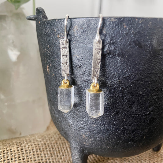 Stamped Sterling Earrings with Crystal Points