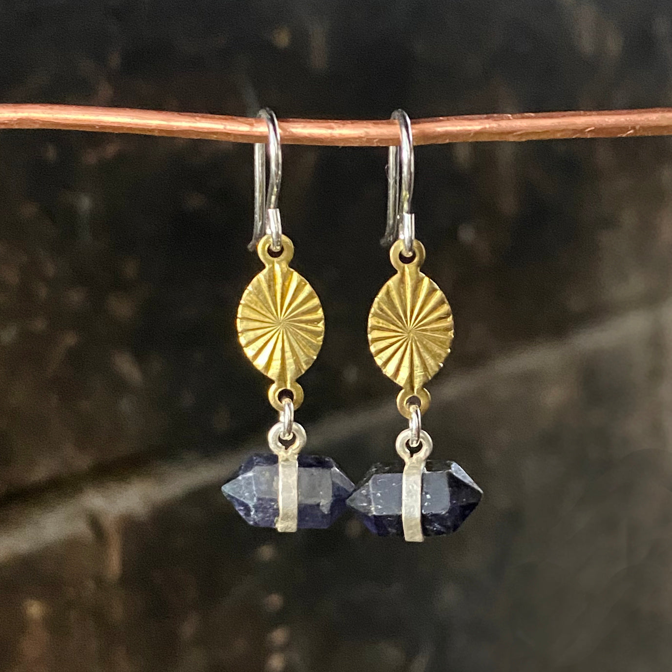 Sunburst Earrings with Iolite Crystal