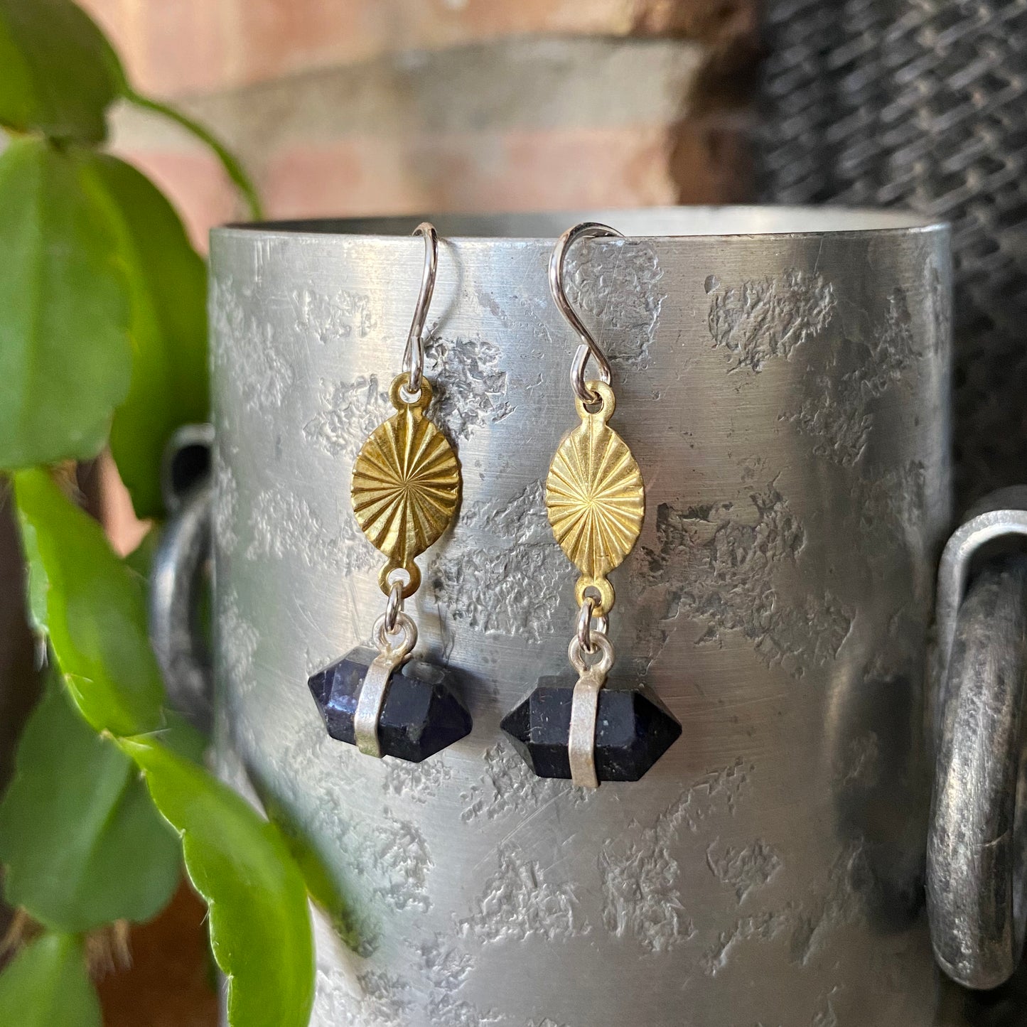 Sunburst Earrings with Iolite Crystal