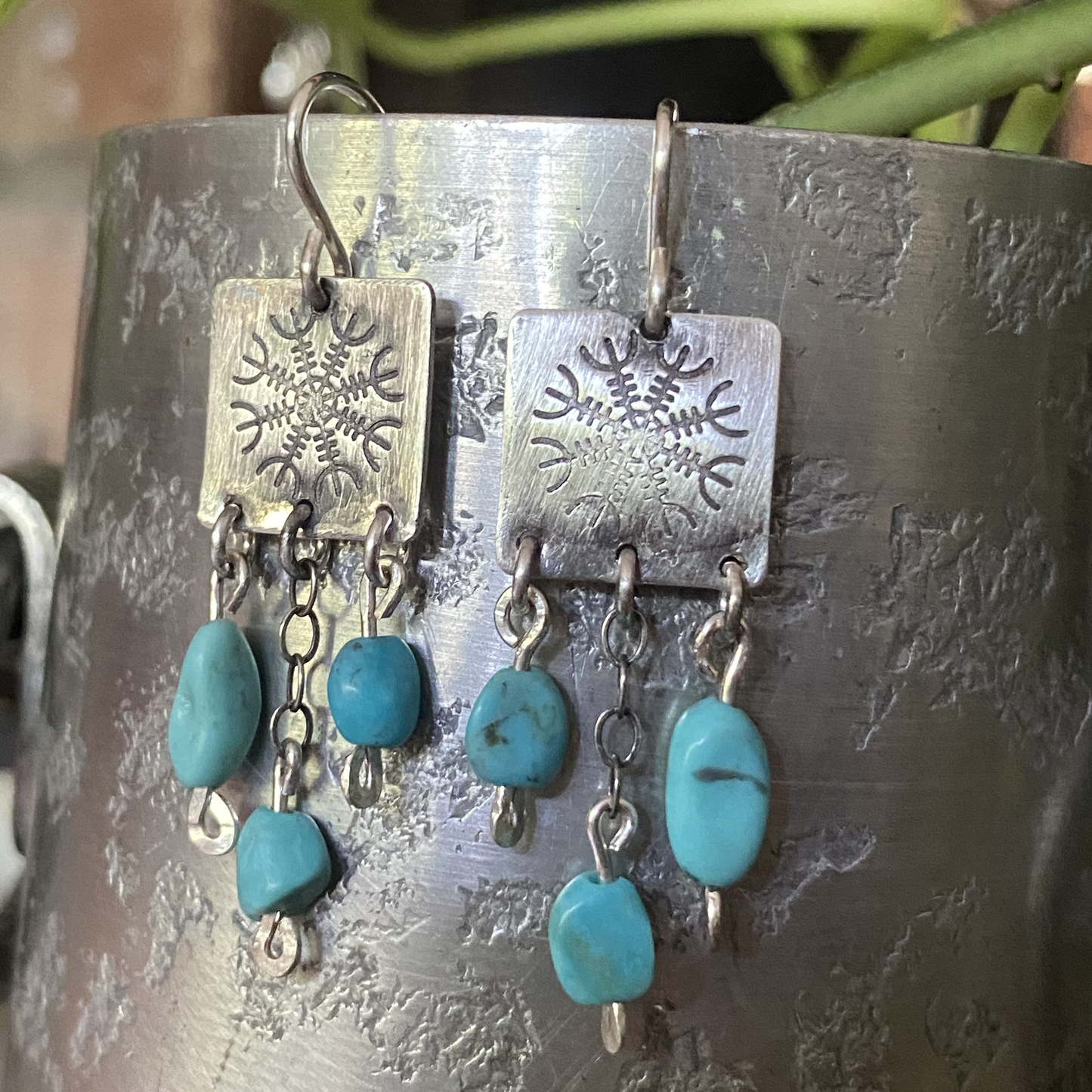 Sterling Silver Helm of Awe with Turquoise earrings