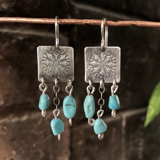 Sterling Silver Helm of Awe with Turquoise earrings