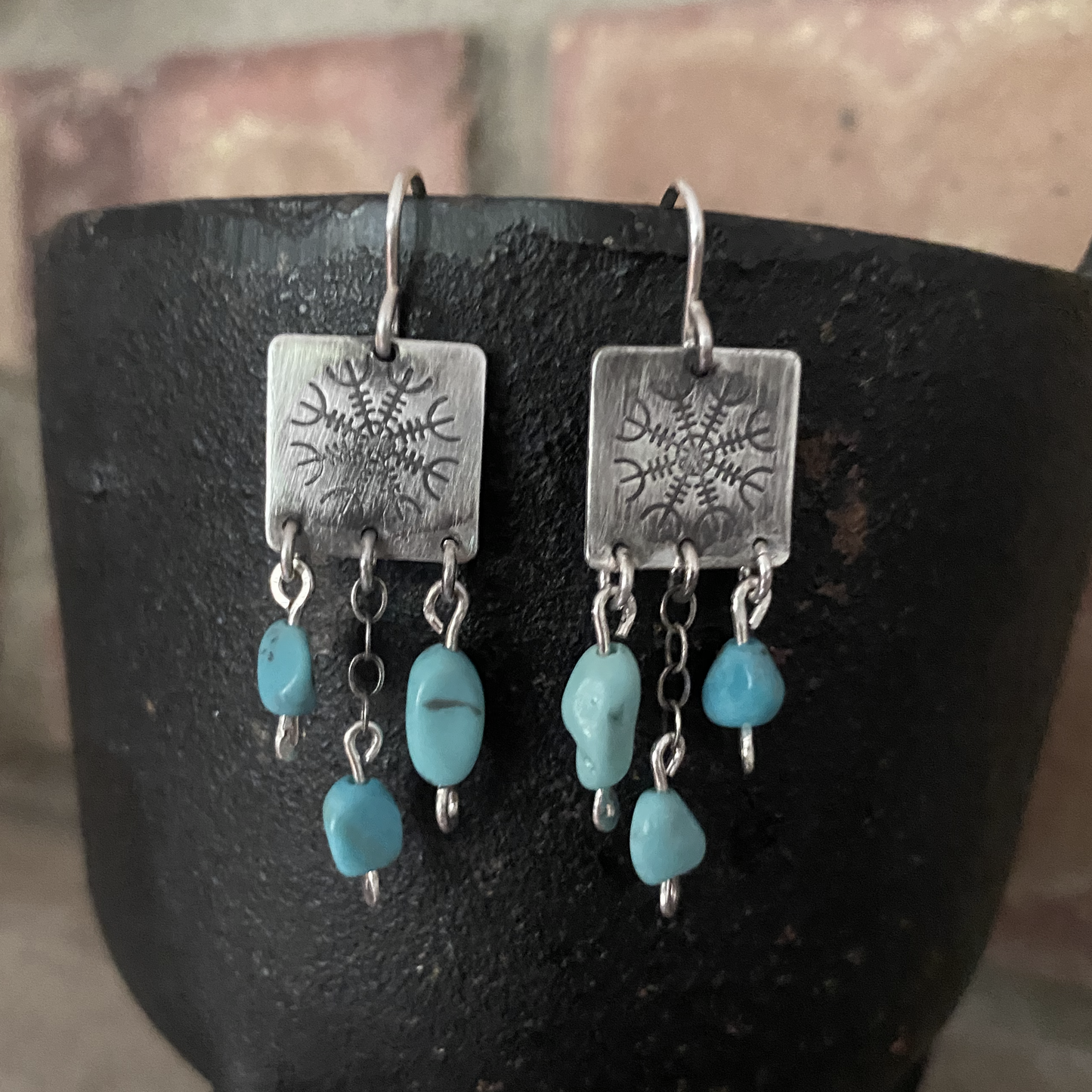 Sterling Silver Helm of Awe with Turquoise earrings